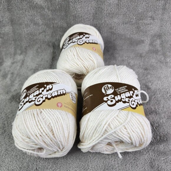 3 Pack Ivory Lily Sugar'n Cream Yarn Solids Super Size ECRU Crudo Lot of 3 - Picture 2 of 7